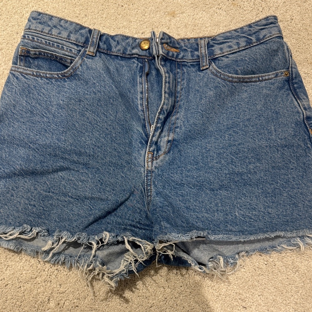 Zara Blue Jean Shorts with Frayed Hem